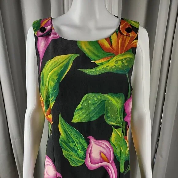 Sag Harbor Women's Black, Green Tropical Floral Sleeveless Maxi Dress Size 14P - Picture 2 of 12